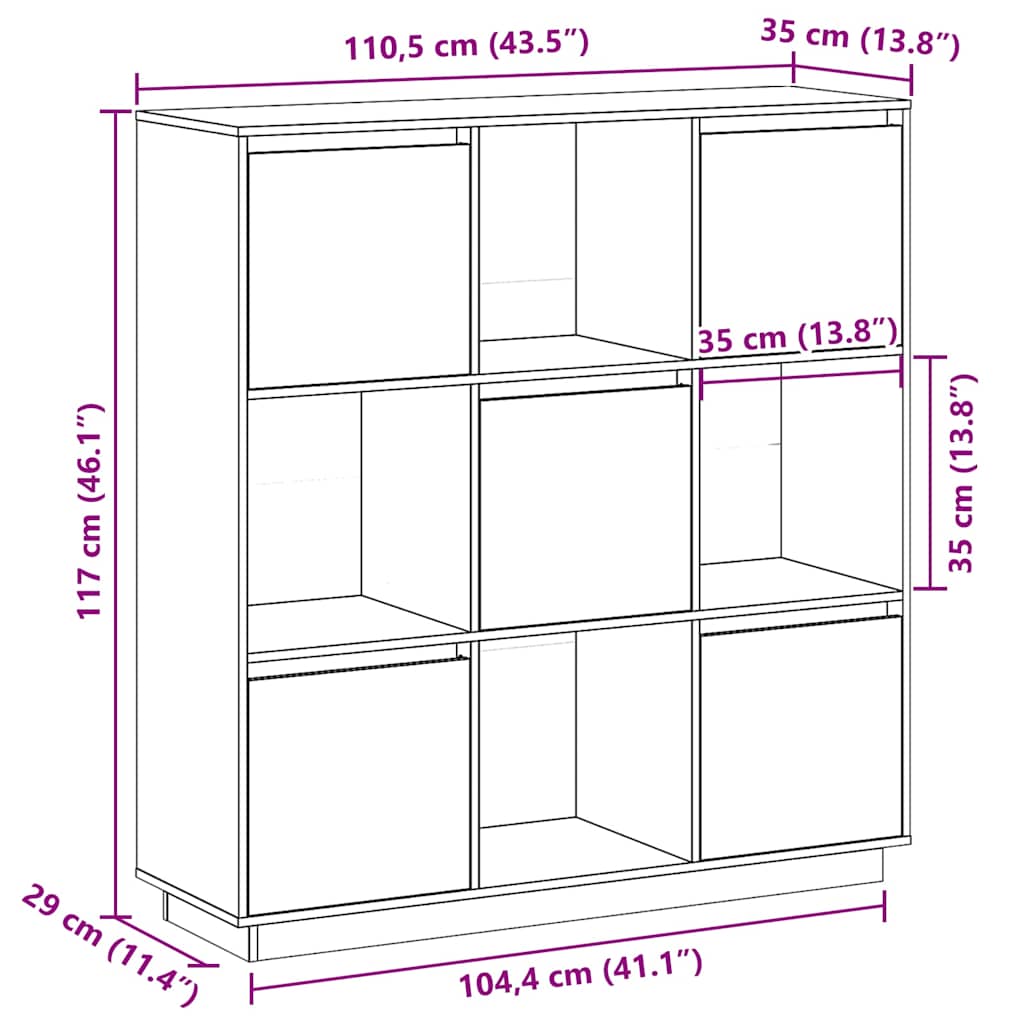 vidaXL Tall cabinet 110.5x35x117 cm solid pine wood