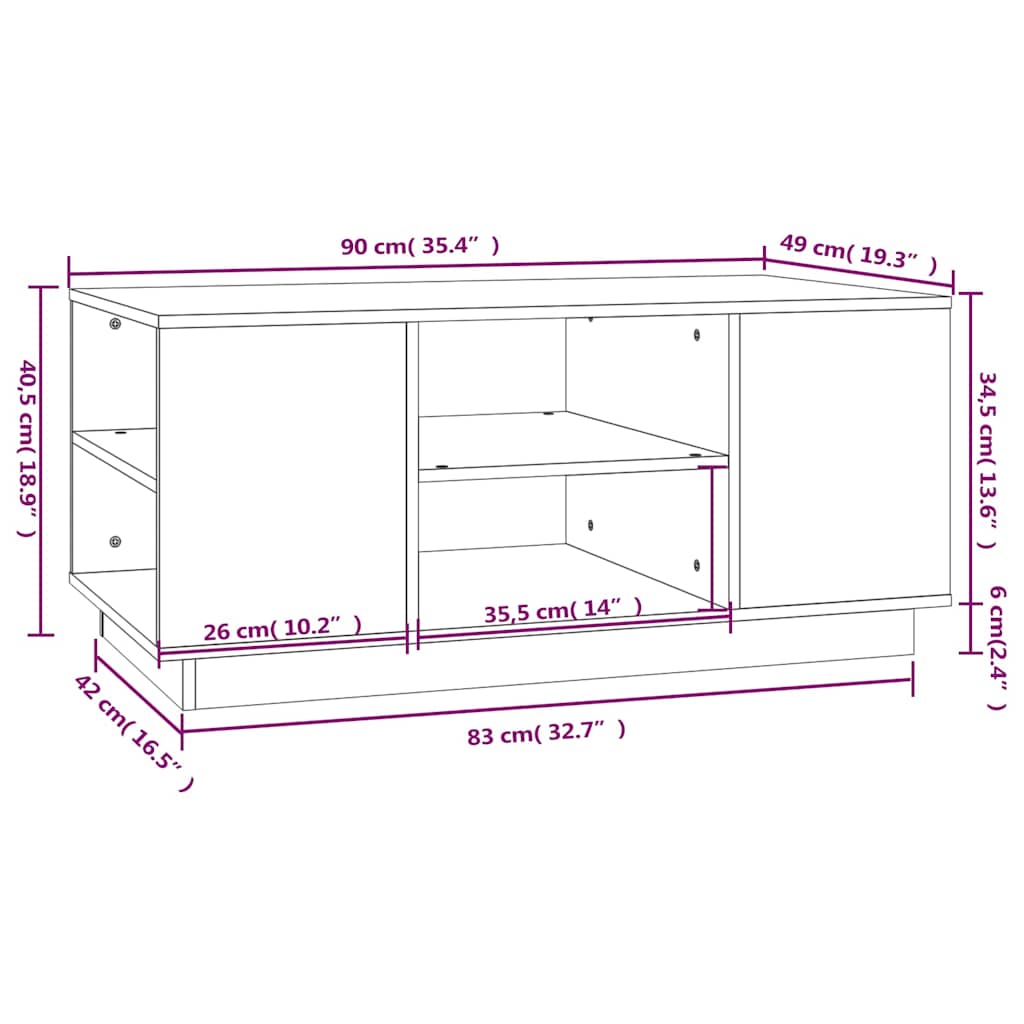 vidaXL Salontafel 90x49x40,5 cm massief grenenhout