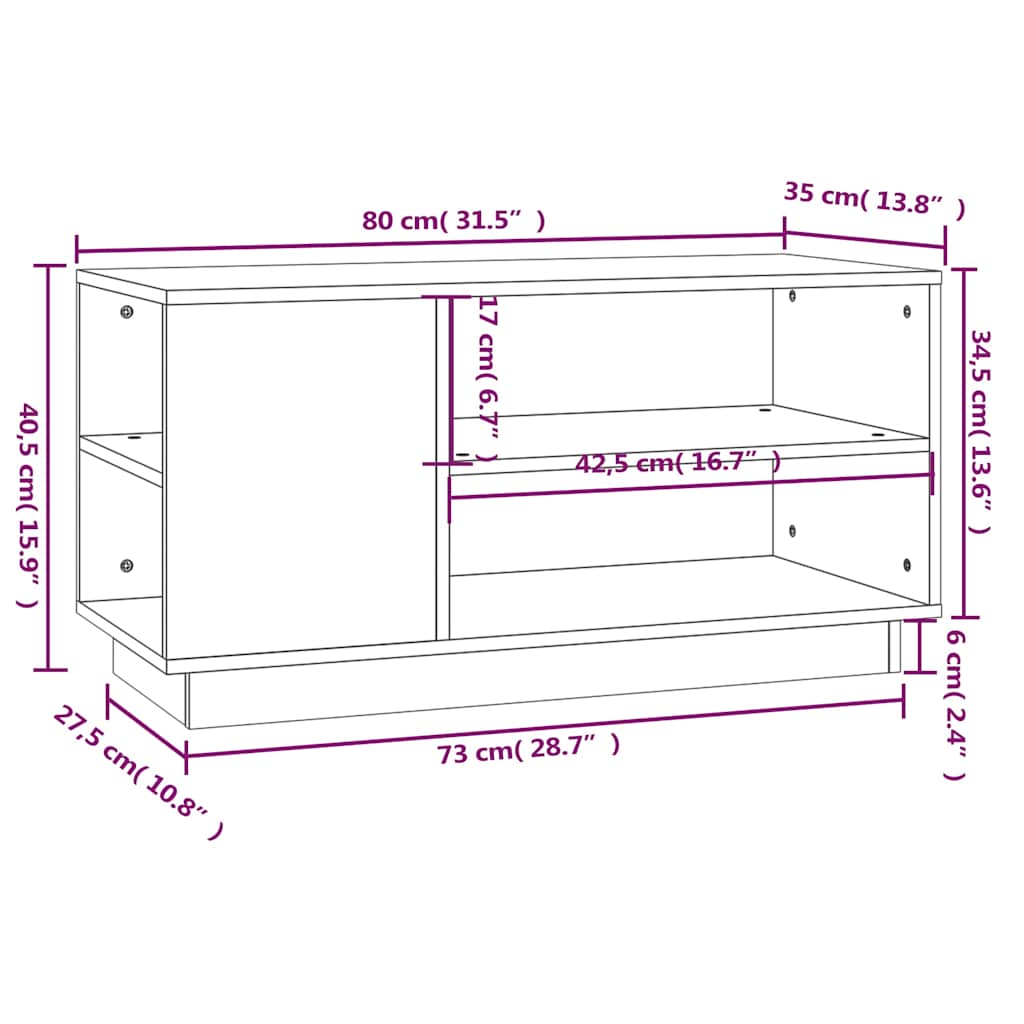 vidaXL Tv-meubel 80x35x40,5 cm massief grenenhout