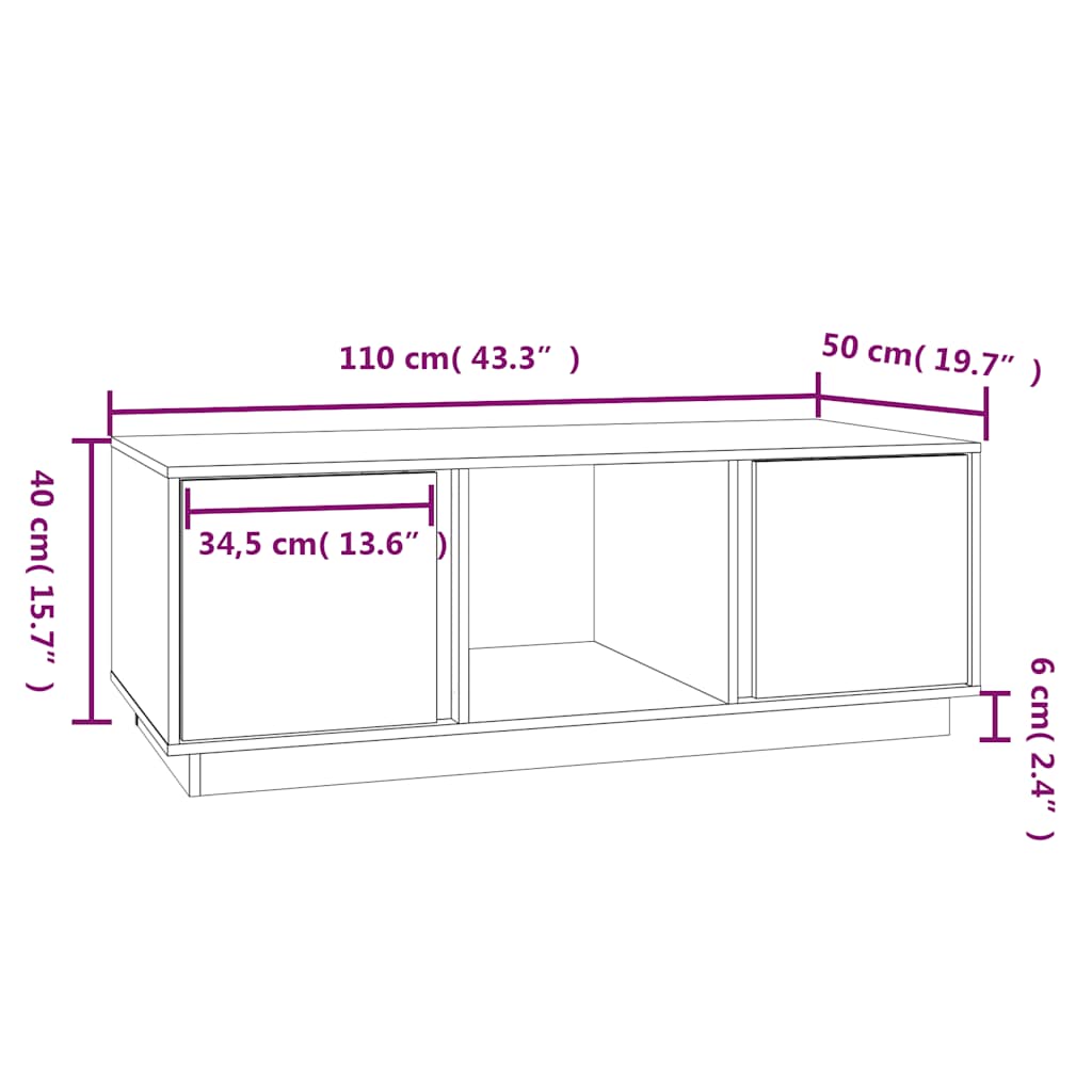 vidaXL Salontafel 110x50x40 cm massief grenenhout