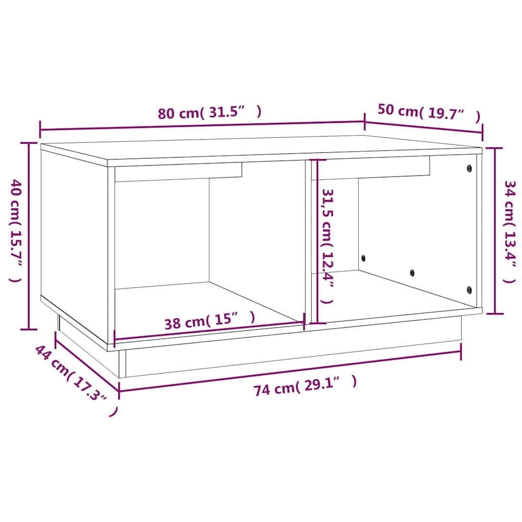 vidaXL Coffee Table 80x50x40 cm Solid Pine Wood