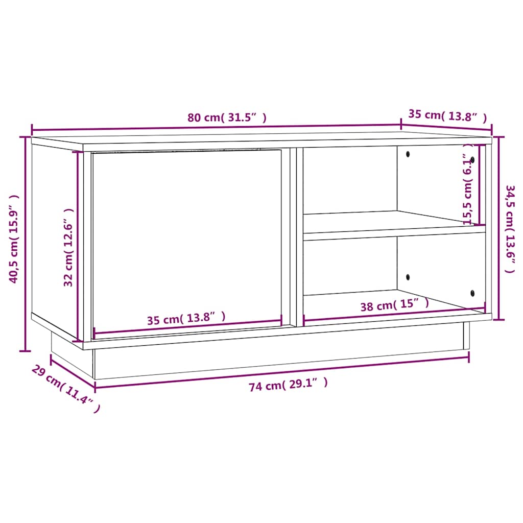 vidaXL Tv-meubel 80x35x40,5 cm massief grenenhout wit