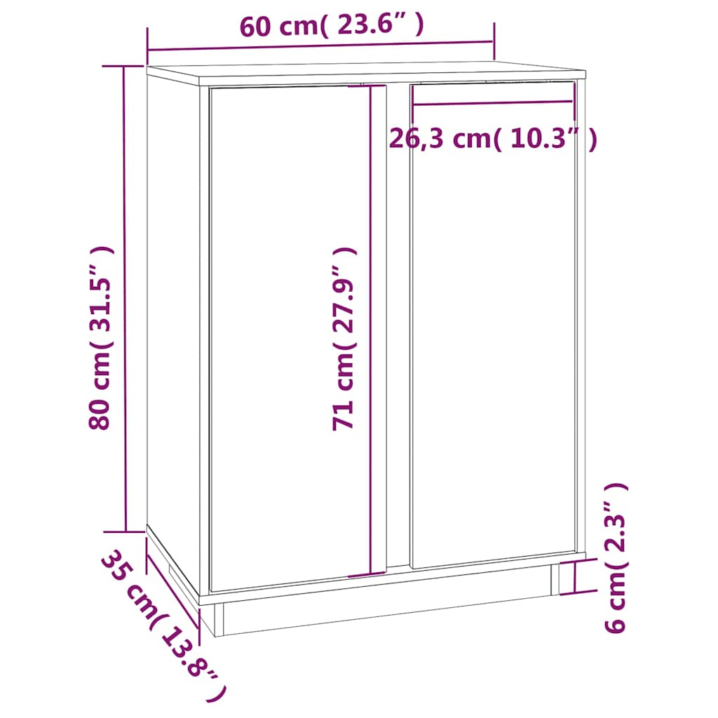 vidaXL Dressoir 60x35x80 cm massief grenenhout wit