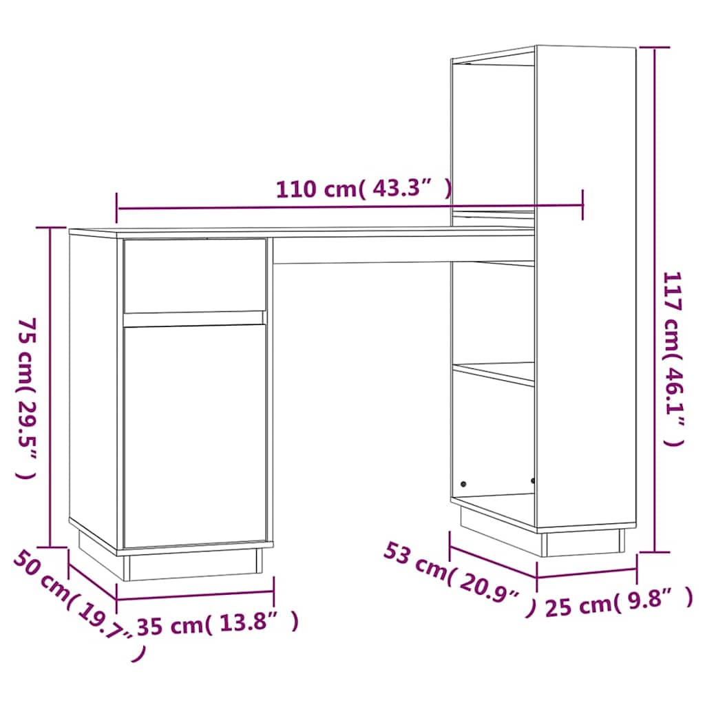 vidaXL Bureau 110x53x117 cm massief grenenhout grijs