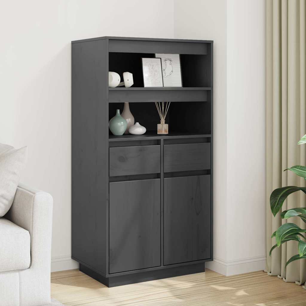 vidaXL Hoge kast 60x40x116,5 cm massief grenenhout grijs