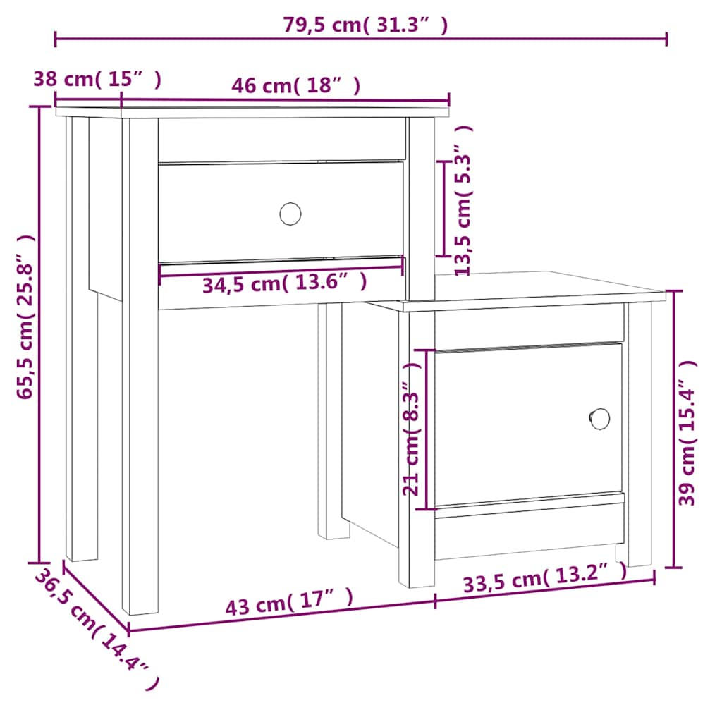 vidaXL Nachtkastje 79,5x38x65,5 cm massief grenenhout