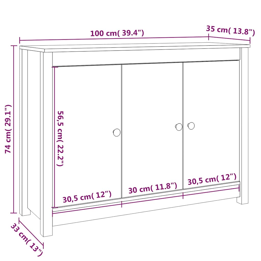 vidaXL Dressoir 100x35x74 cm massief grenenhout
