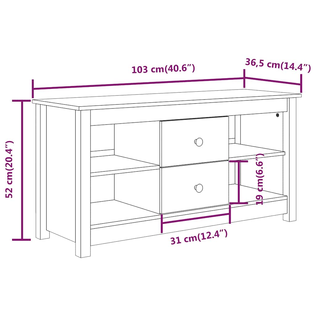 vidaXL Tv-meubel 103x36,5x52 cm massief grenenhout