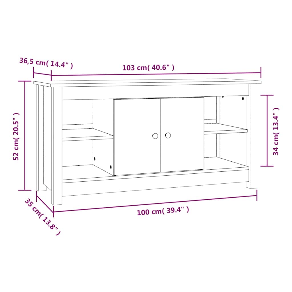 vidaXL Tv-meubel 103x36,5x52 cm massief grenenhout