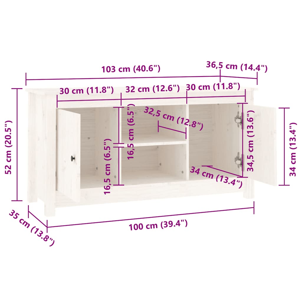 vidaXL Tv-meubel 103x36,5x52 cm massief grenenhout