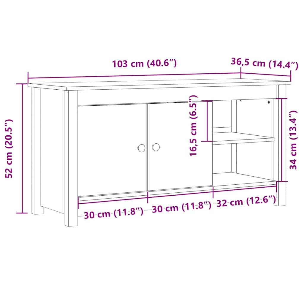 vidaXL TV Cabinet 103x36.5x52 cm Solid Pine Wood
