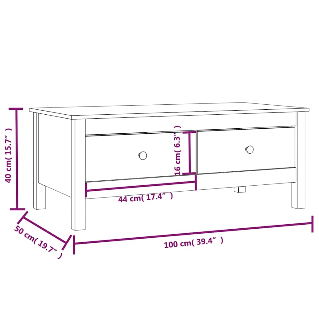 vidaXL Salontafel 100x50x40 cm massief grenenhout