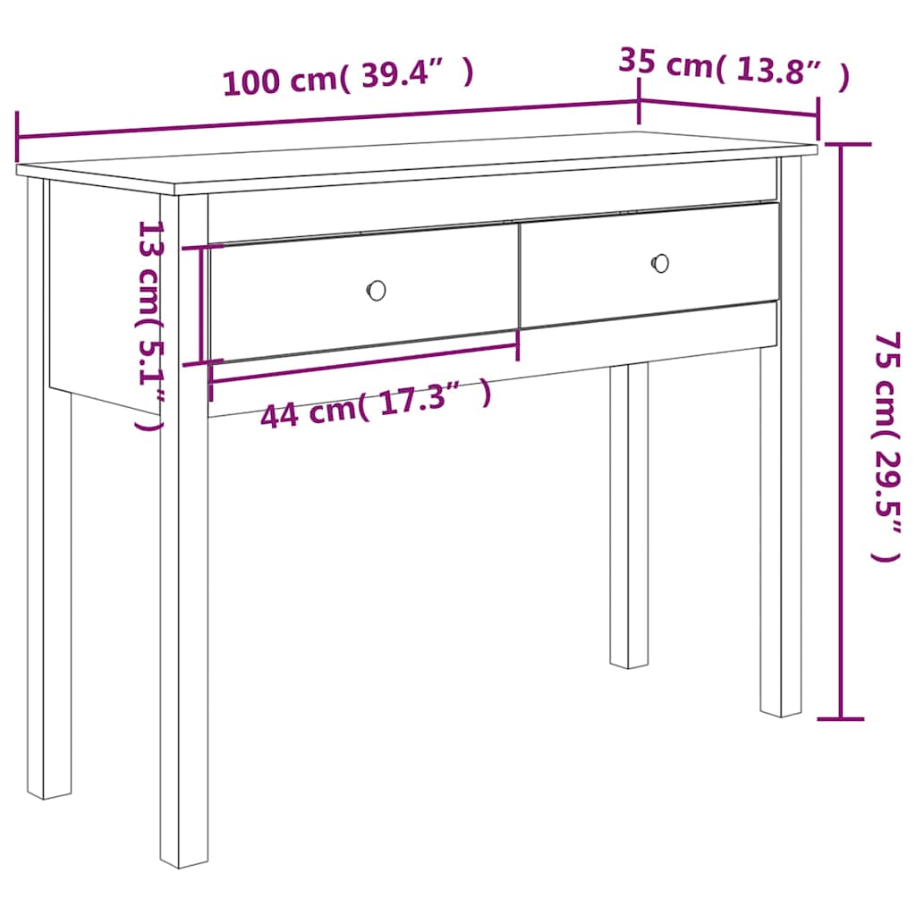 vidaXL Wandtafel 70x35x75 cm massief grenenhout