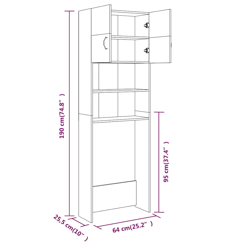 vidaXL Wasmachinekast 64x25,5x190 cm bewerkt hout wit