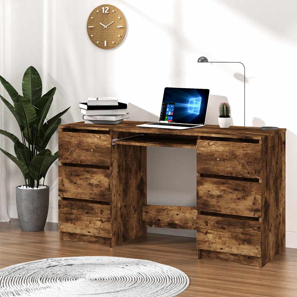 vidaXL Bureau met lade Zwart Eiken 140 x 50 x 76 cm Bewerkt hout