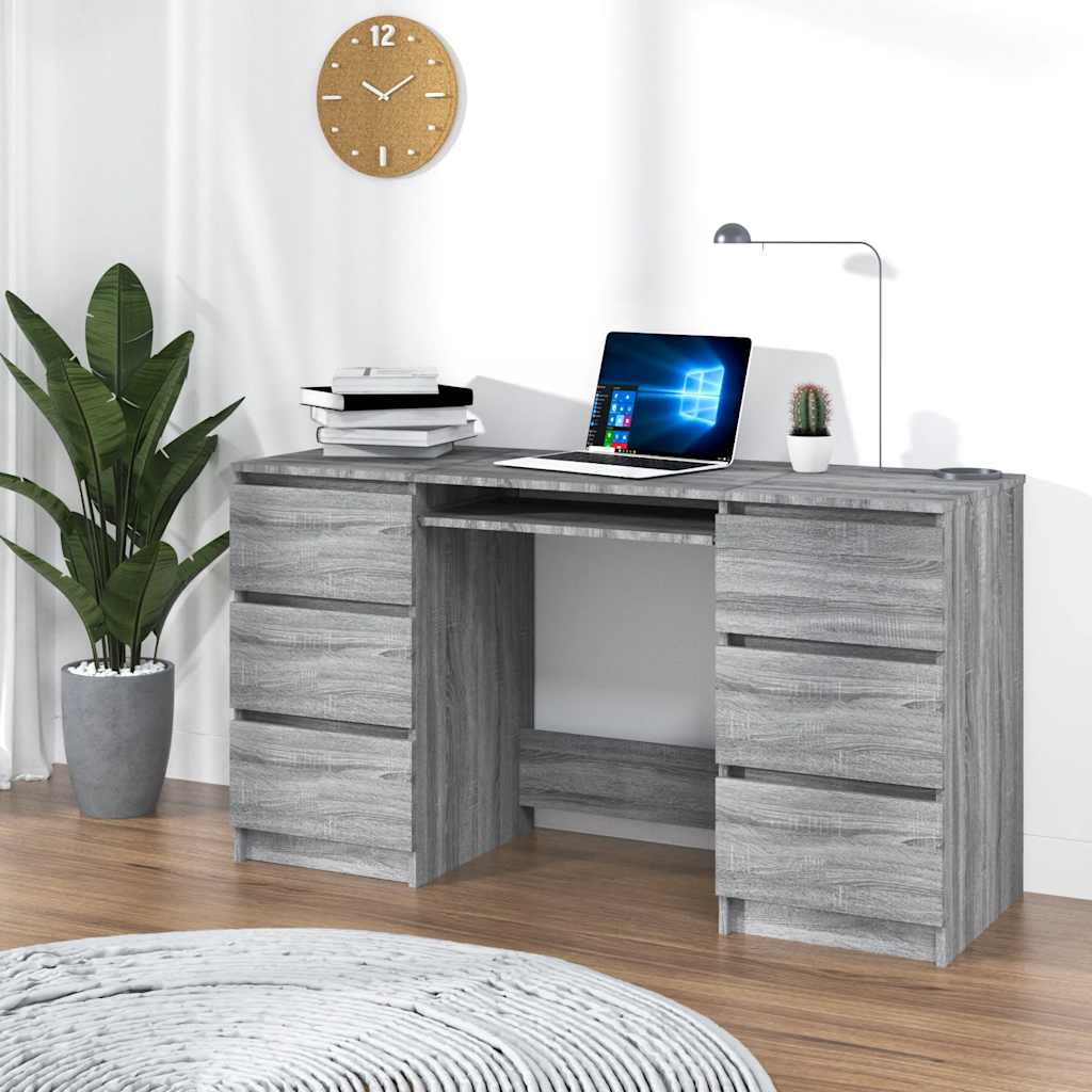 vidaXL Bureau met lade Zwart Eiken 140 x 50 x 76 cm Bewerkt hout