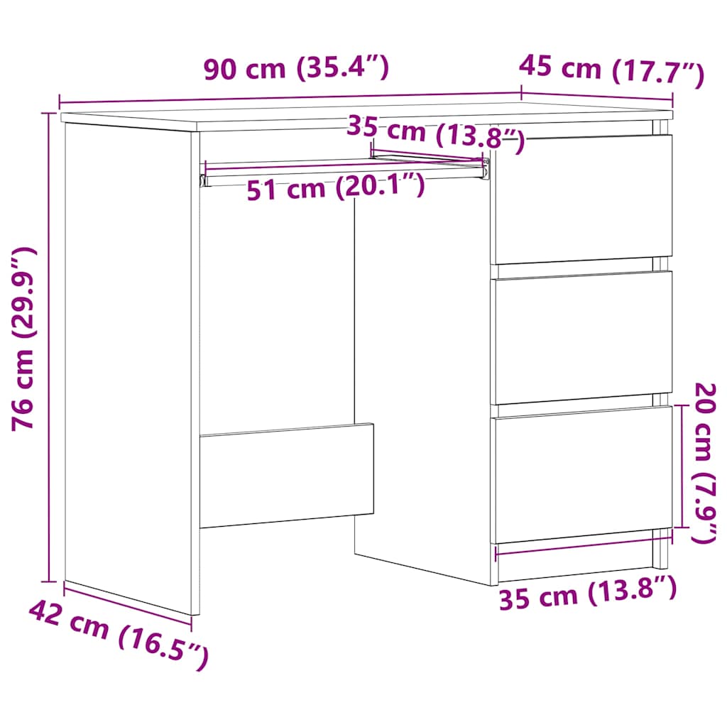 vidaXL Bureau 90x45x76 cm bewerkt hout wit