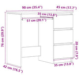 vidaXL Bureau 90x45x76 cm bewerkt hout wit