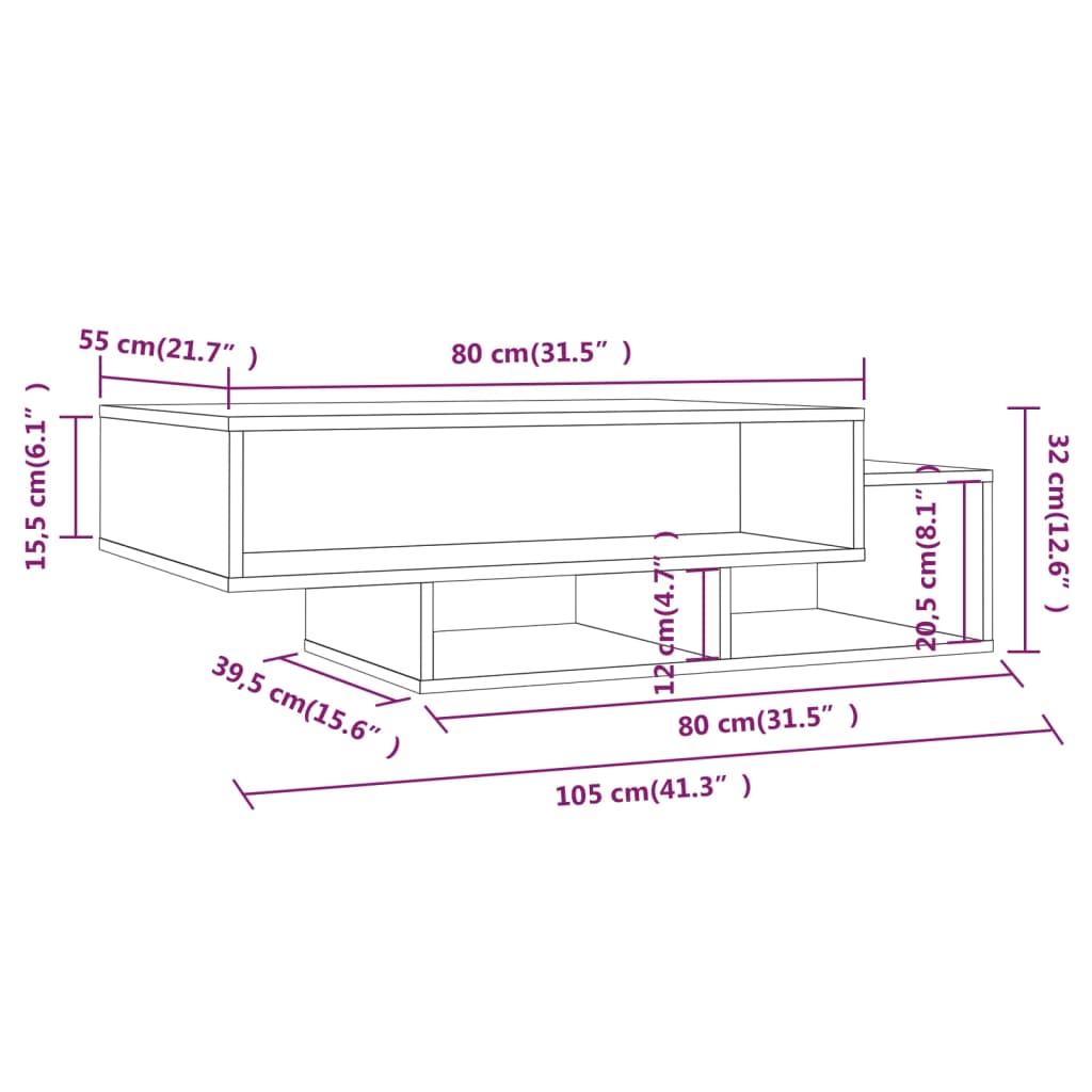 vidaXL Salontafel 105x55x32 cm bewerkt hout wit