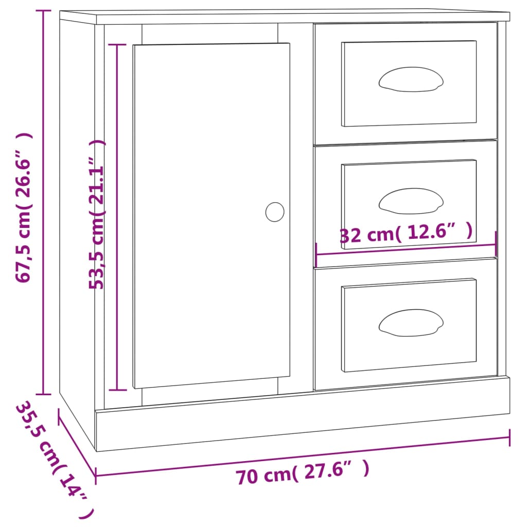 vidaXL Dressoir 70x35,5x67,5 cm bewerkt hout wit