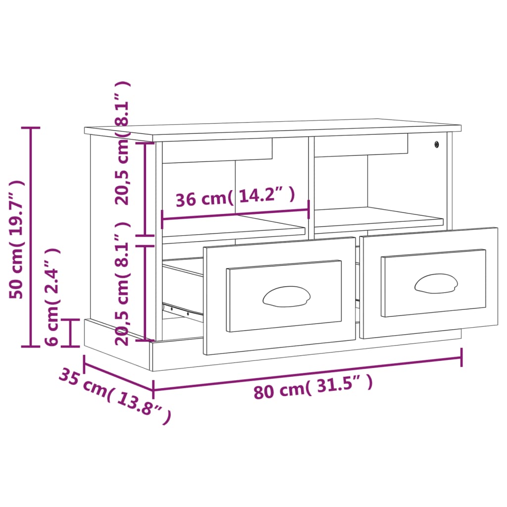 vidaXL Tv-meubel 80x35x50 cm bewerkt hout wit