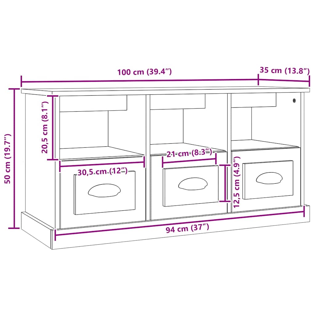vidaXL Tv-meubel 100x35x50 cm bewerkt hout wit