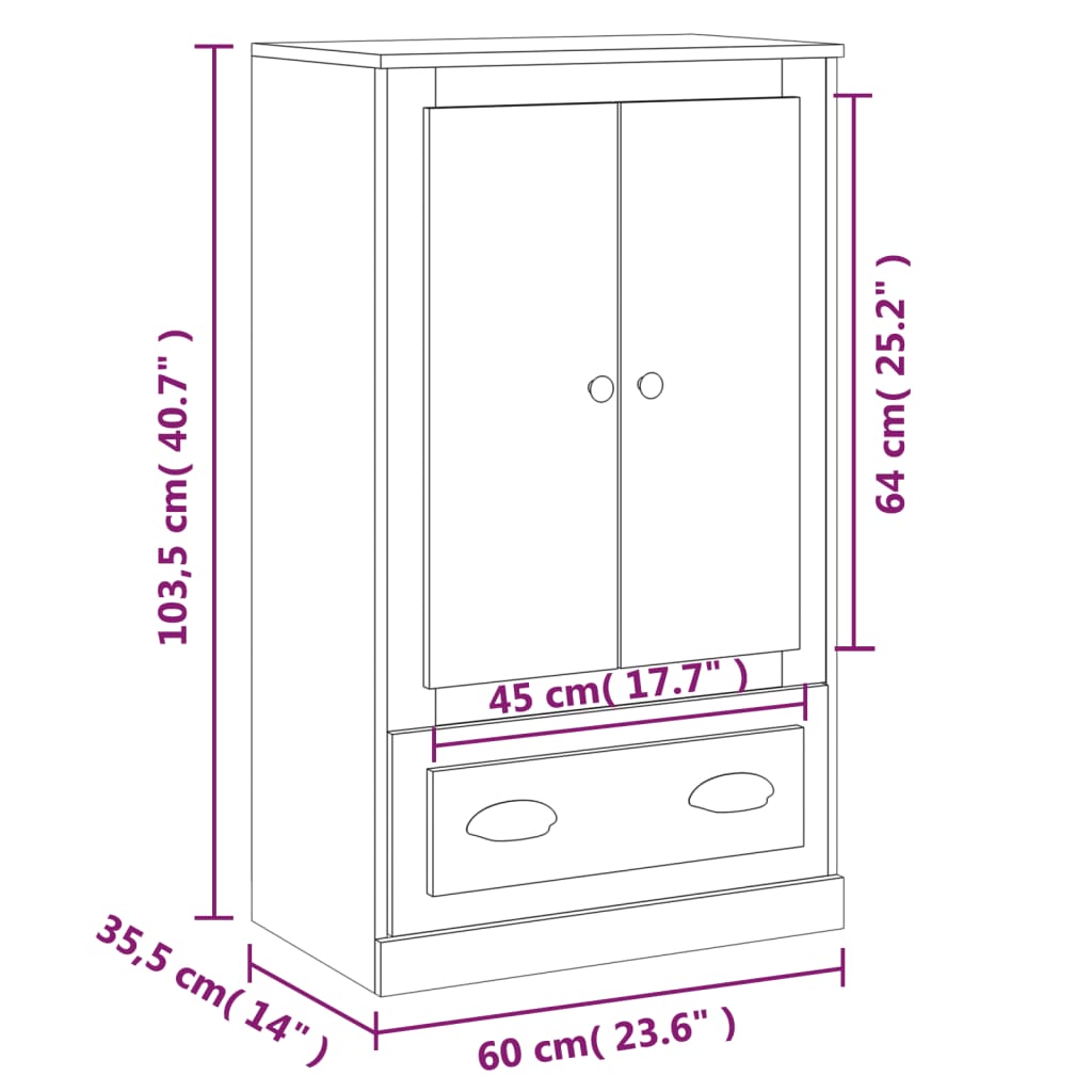 vidaXL Hoge kast 60x35,5x103,5 cm bewerkt hout wit