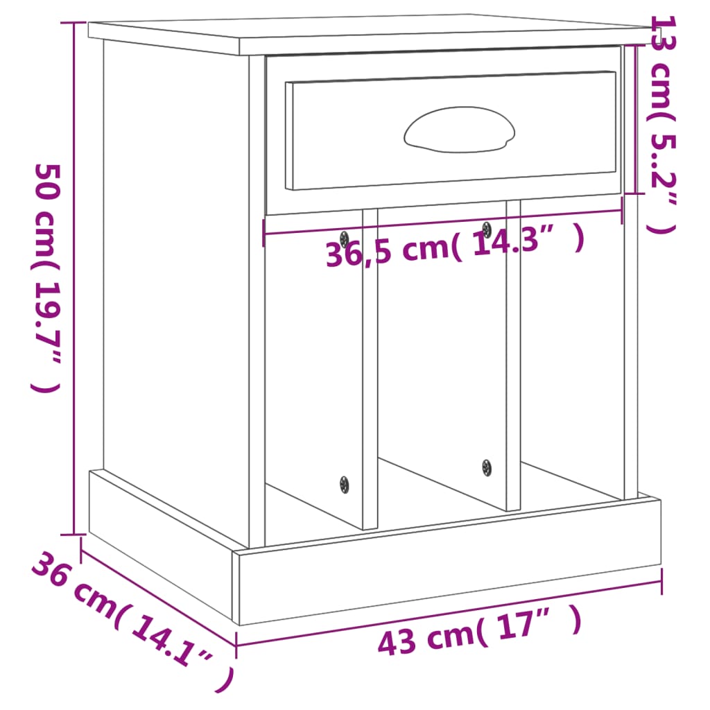 vidaXL Bedside cabinet 43x36x50 cm white