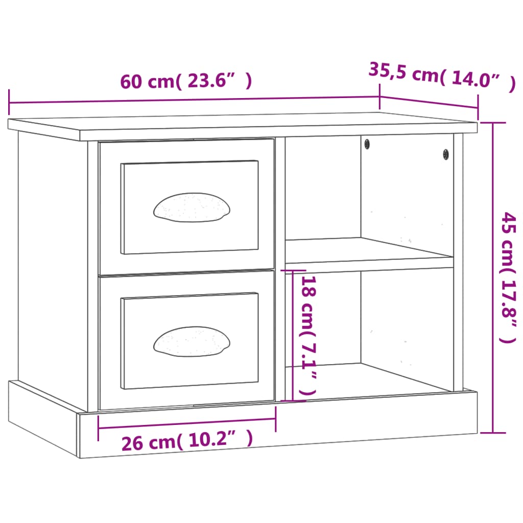 vidaXL Nightstand 60x35.5x45 cm white