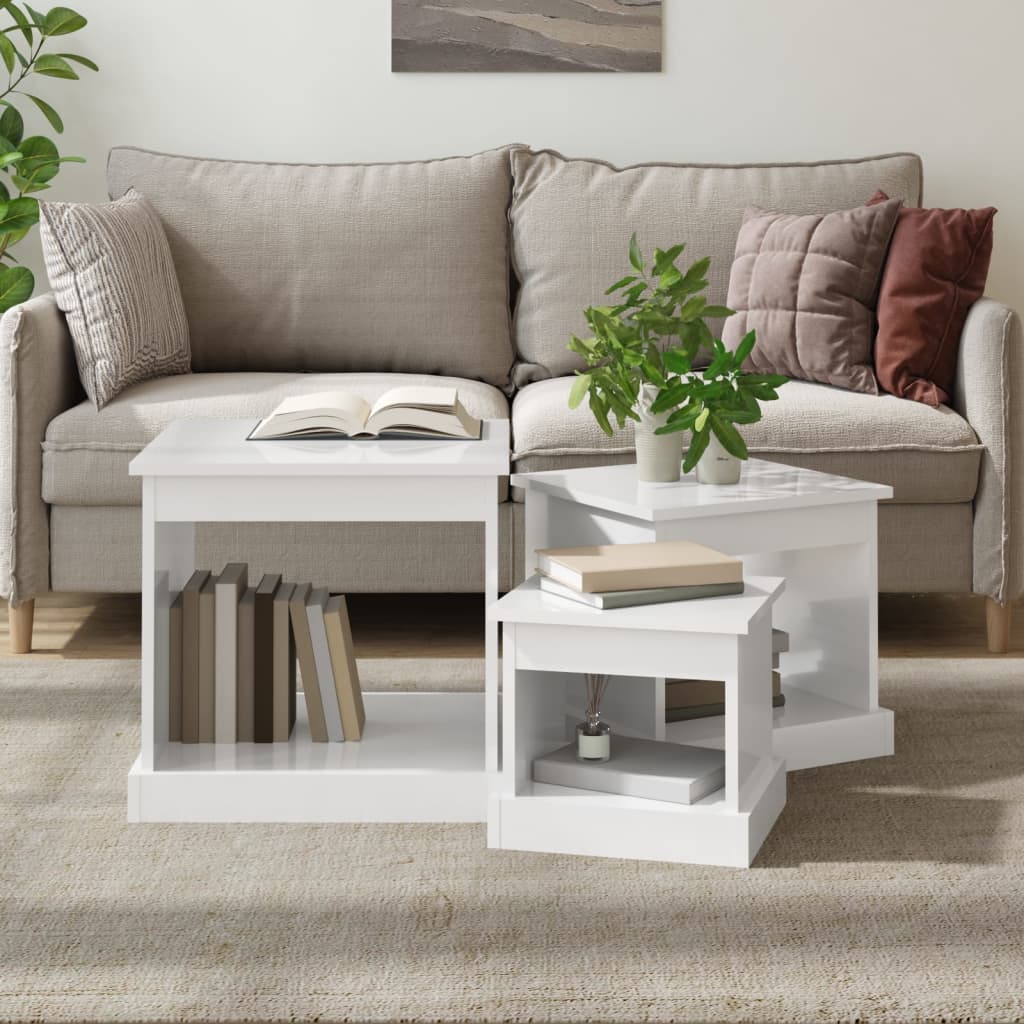 vidaXL 3-delige Salontafelset bewerkt hout wit