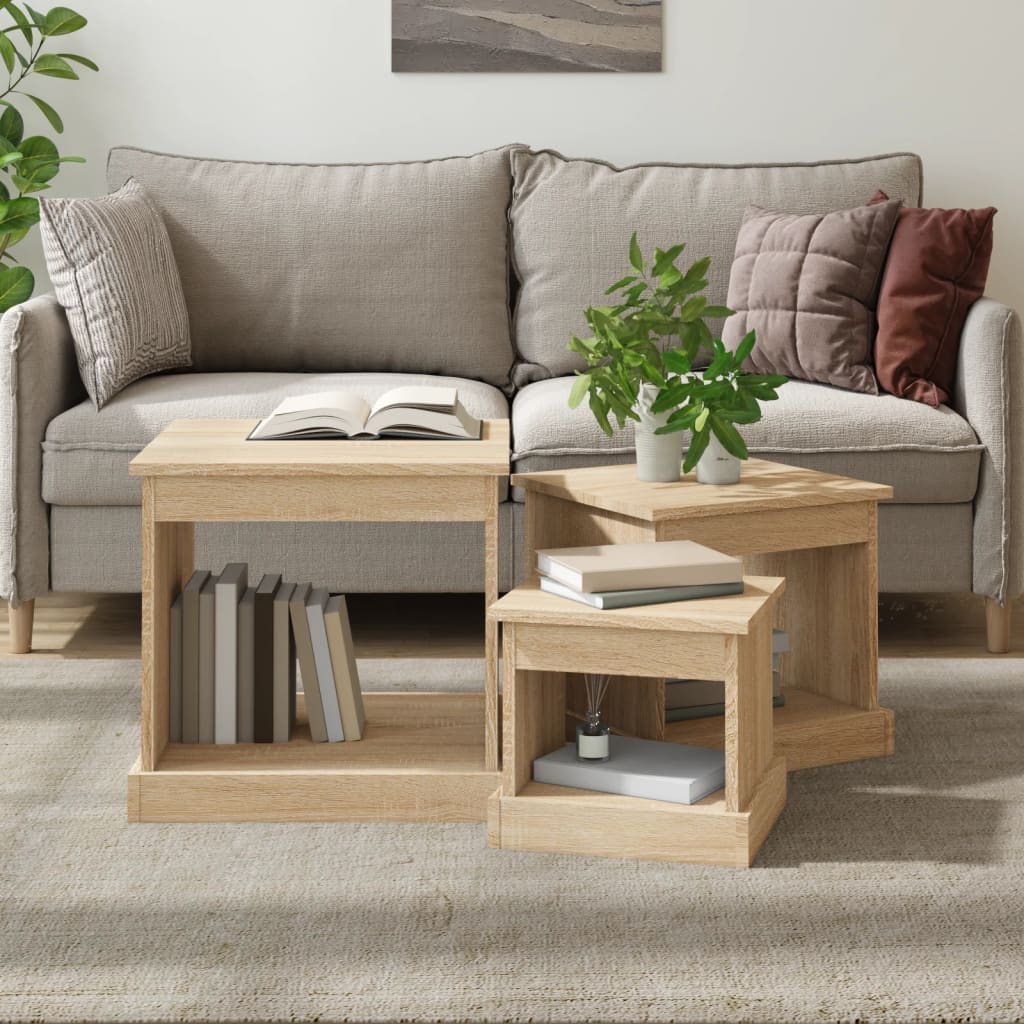 vidaXL 3-delige Salontafelset bewerkt hout wit