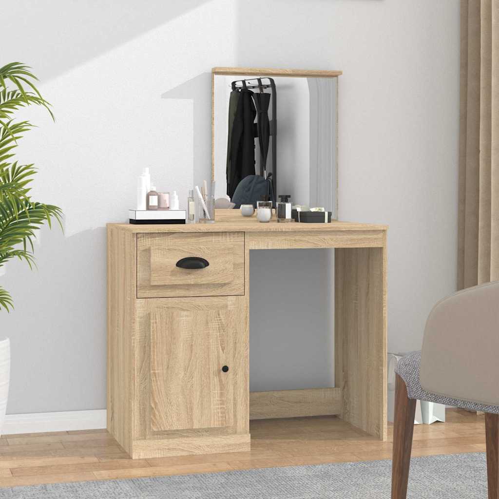 vidaXL Kaptafel met spiegel 90x50x132,5 cm bewerkt hout wit