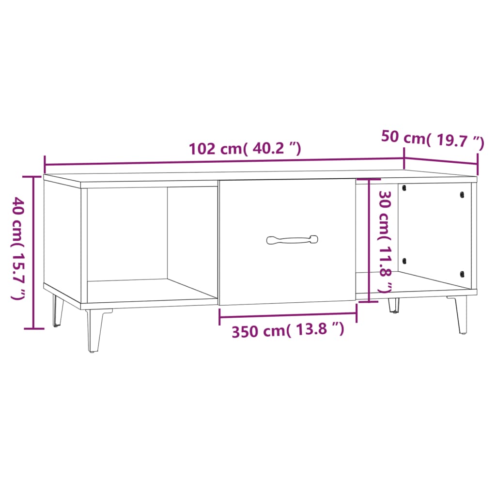 vidaXL Salontafel 102x50x40 cm bewerkt hout wit