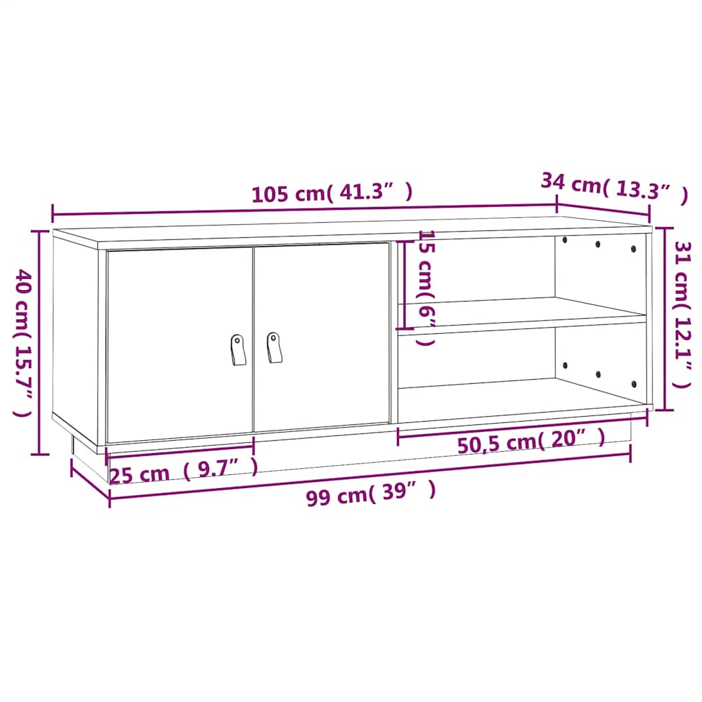 vidaXL Tv-meubel 105x34x40 cm massief grenenhout