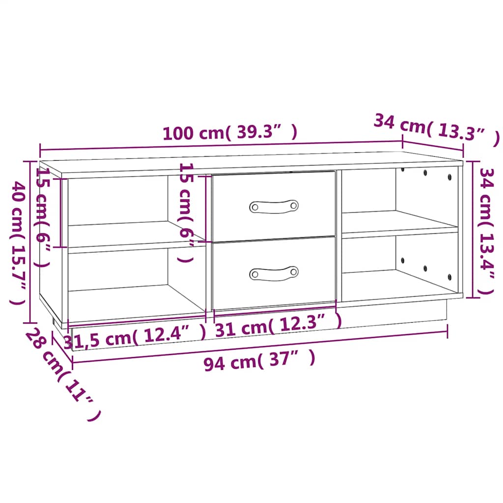 vidaXL Tv-meubel 100x34x40 cm massief grenenhout