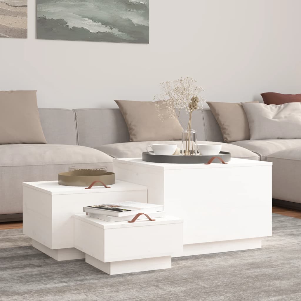 vidaXL Opbergboxen met deksels 3 st massief grenenhout wit