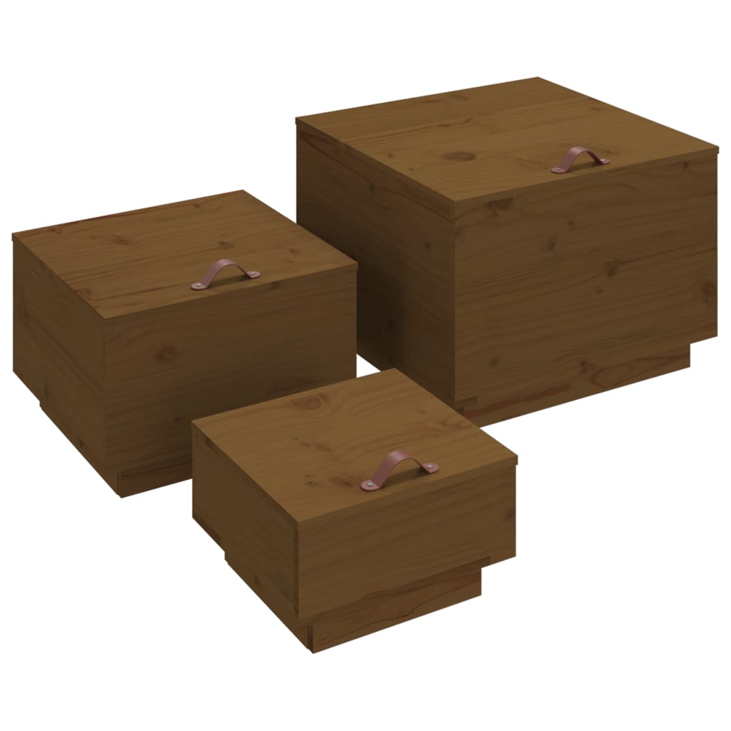 vidaXL Opbergboxen met deksels 3 st massief grenenhout wit
