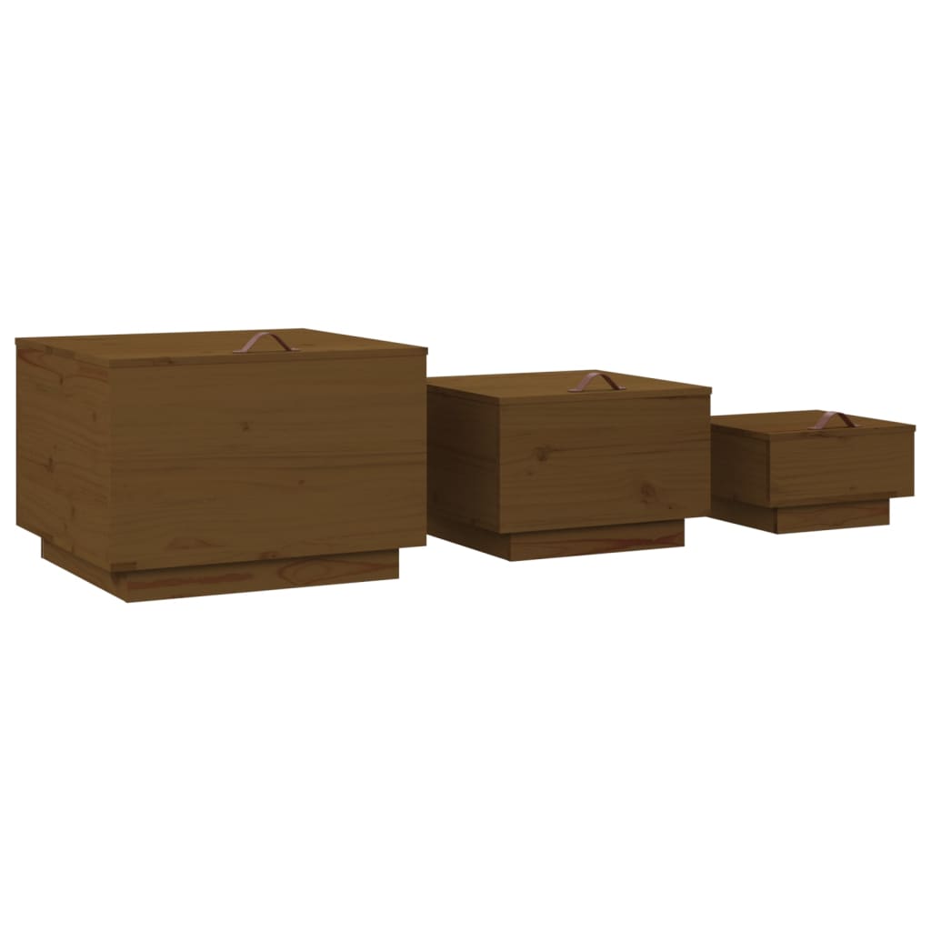 vidaXL Opbergboxen met deksels 3 st massief grenenhout wit