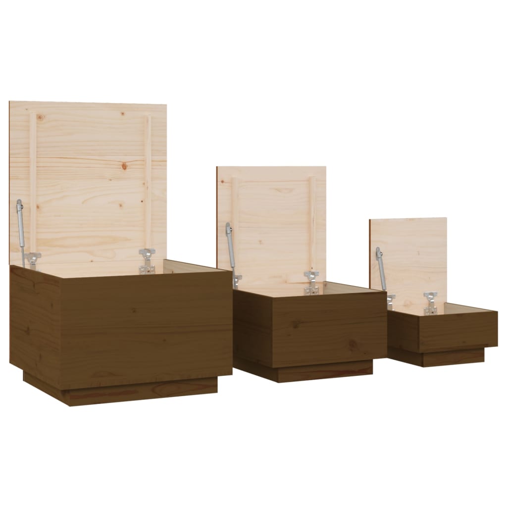 vidaXL Opbergboxen met deksels 3 st massief grenenhout wit