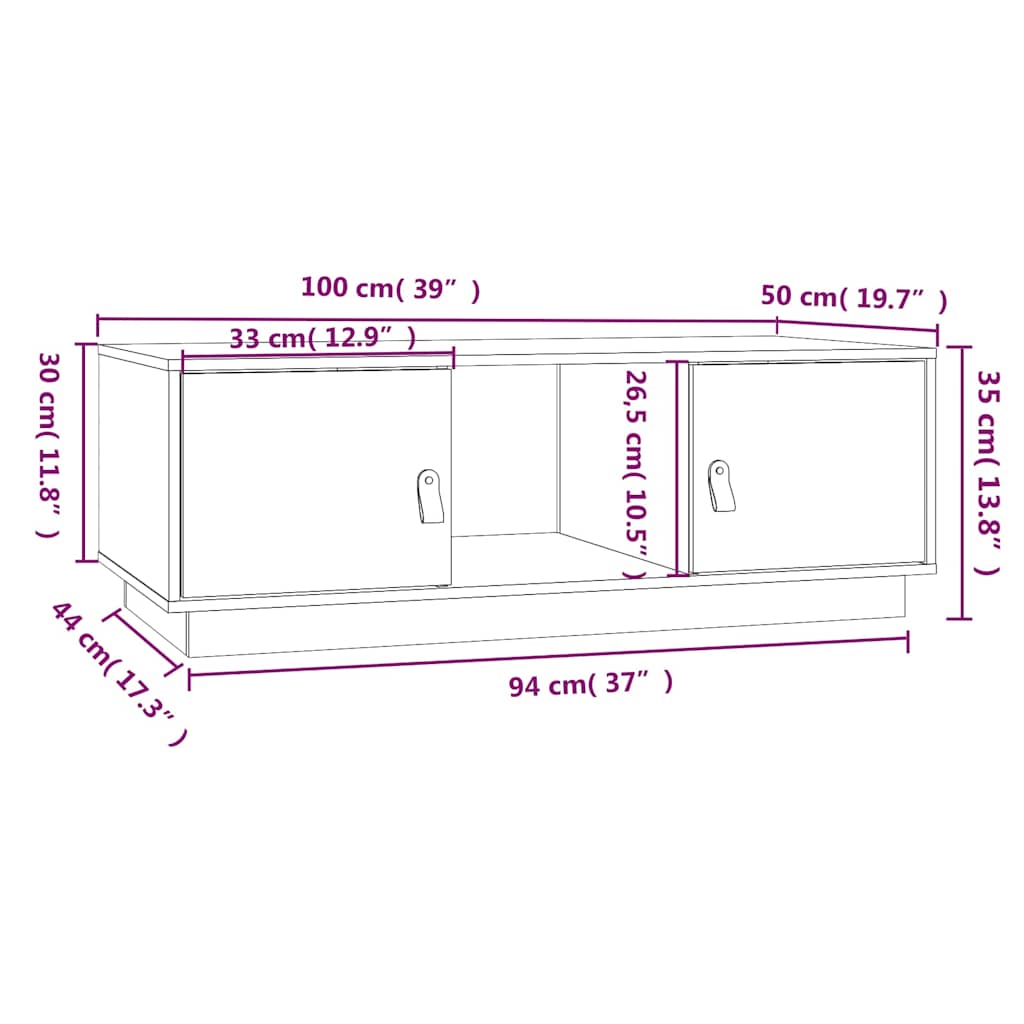 vidaXL Salontafel 100x50x35 cm massief grenenhout