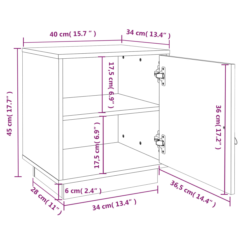 vidaXL Nightstand 40x34x45 cm Solid Pine Wood