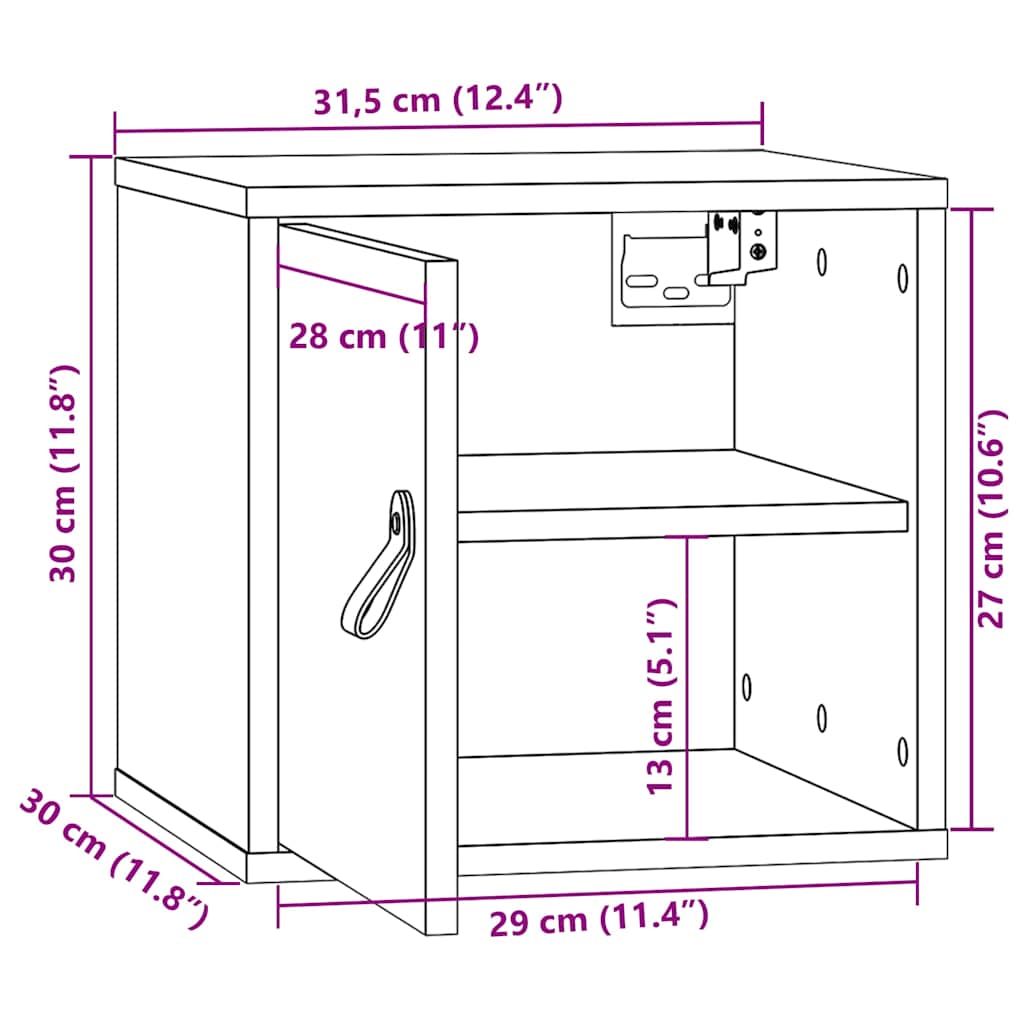 vidaXL Wall cabinet 31.5x30x30 cm solid pine wood
