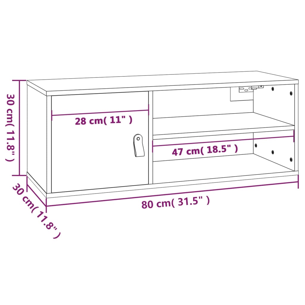 vidaXL Wandkast 80x30x30 cm massief grenenhout