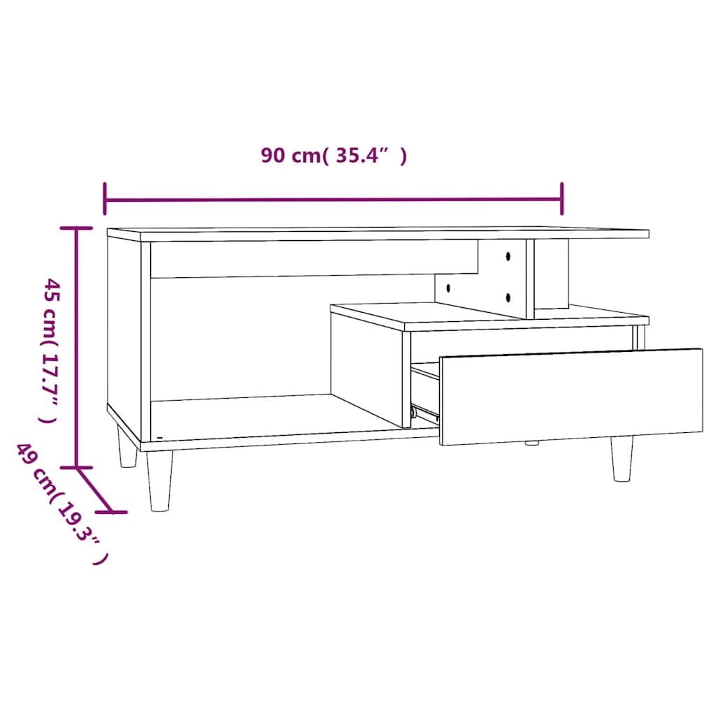 vidaXL Salontafel 90x49x45 cm bewerkt hout wit