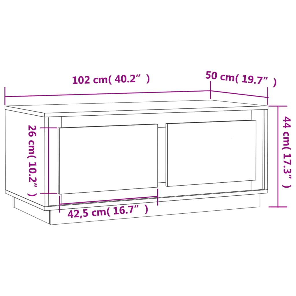 vidaXL Coffee table 102x50x44 cm engineered wood white