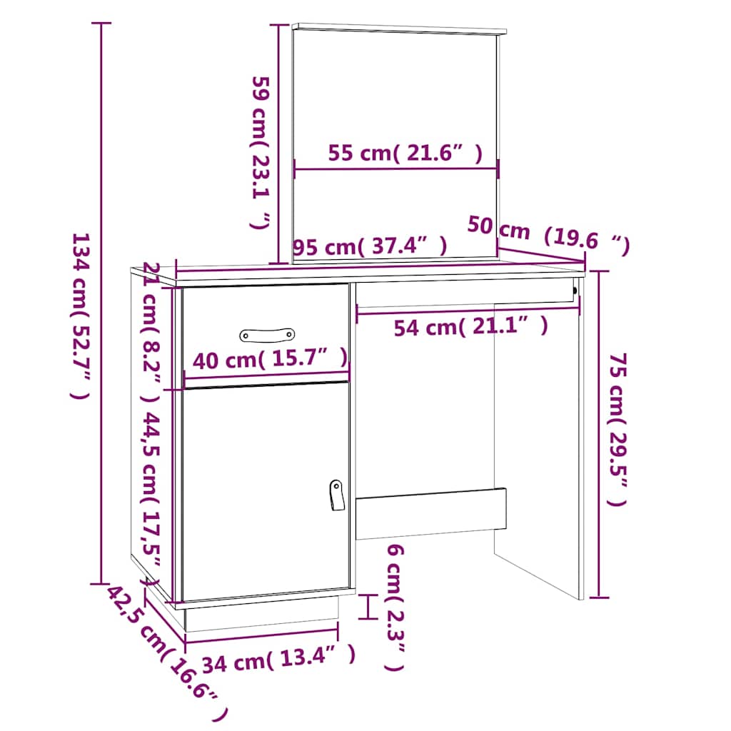 vidaXL Kaptafel 95x50x134 cm massief grenenhout