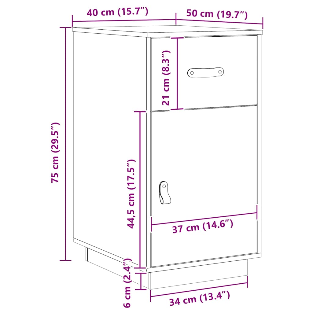 vidaXL Bureaukastje 40x50x75 cm massief grenenhout