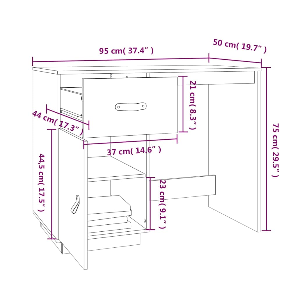 vidaXL Bureau 95x50x75 cm massief grenenhout