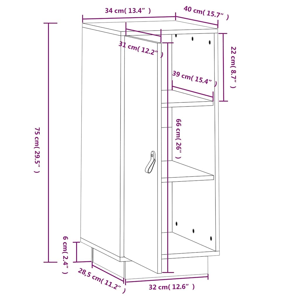 vidaXL Dressoir 34x40x75 cm massief grenenhout grijs