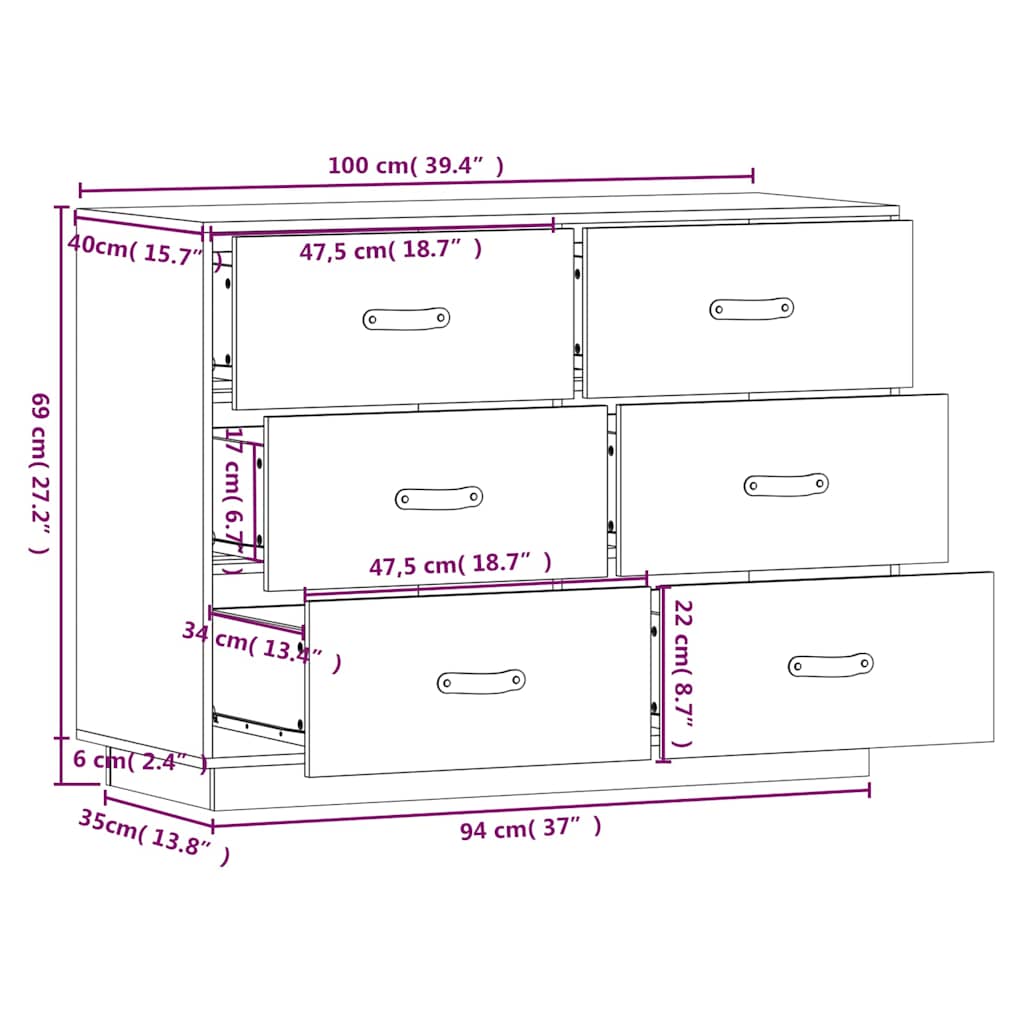 vidaXL Dressoir 100x40x75 cm massief grenenhout